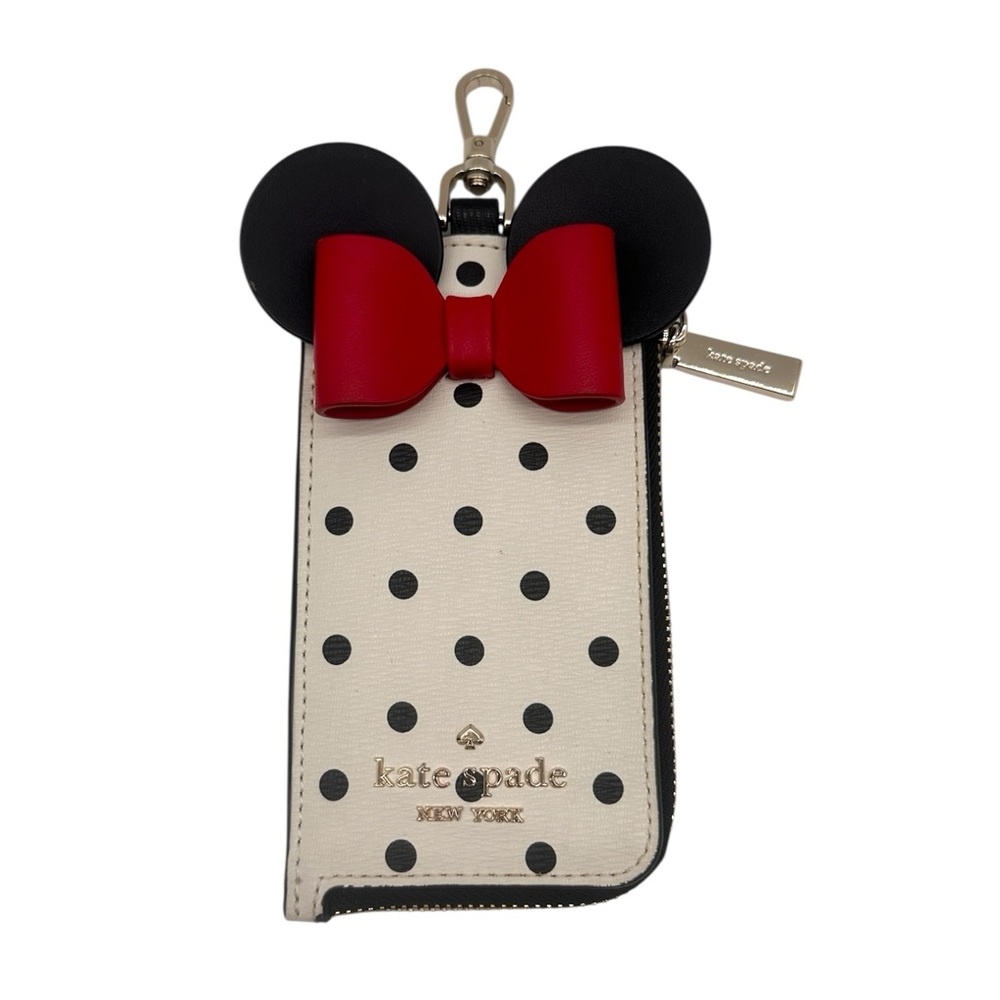 Kate Spade x Minnie Mouse Lanyard Card Wallet Cream/Black Polka Dot & Mouse Ears